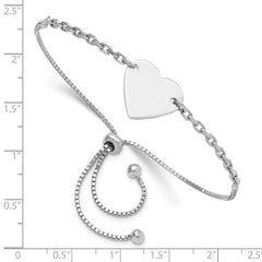 Sterling Silver Rhodium-plated Polished Heart Disc Adjustable Bracelet QG6271