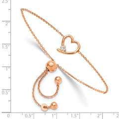 Sterling Silver Rose Gold-plated Open Heart with CZ Adjustable Bracelet QG6273RP