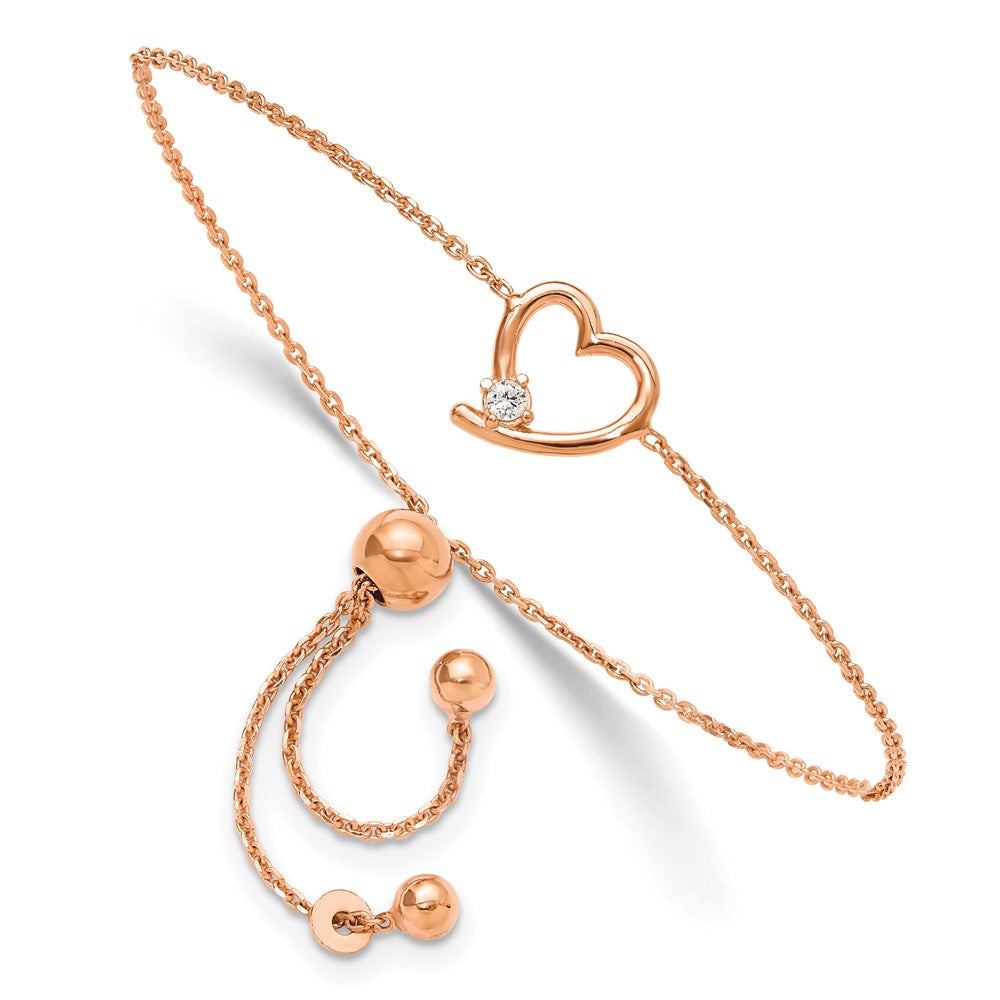 Sterling Silver Rose Gold-plated Open Heart with CZ Adjustable Bracelet QG6273RP