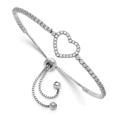Sterling Silver Rhodium-plated CZ Heart Adjustable Bracelet QG6275