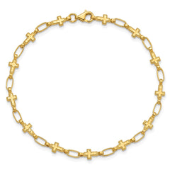 Sterling Silver Gold-tone Cross 7.5in Bracelet QG6308GP-7.5