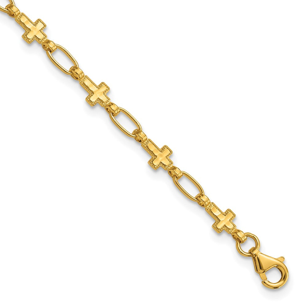Sterling Silver Gold-tone Cross 7.5in Bracelet QG6308GP-7.5