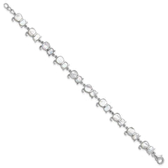 Sterling Silver Rhodium-plated Mother of Pearl Cat Link Bracelet QG6345MOP-7.5