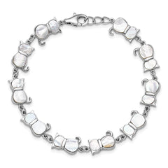 Sterling Silver Rhodium-plated Mother of Pearl Cat Link Bracelet QG6345MOP-7.5