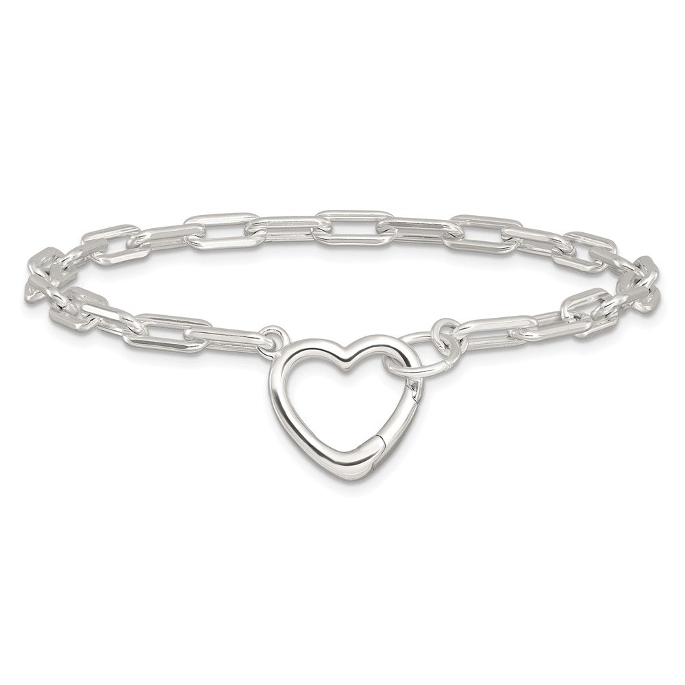 Sterling Silver Open Link 7.25in Heart Clasp Bracelet QG6347-7.25