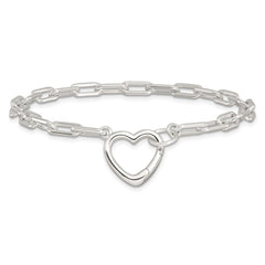 Sterling Silver Open Link 7.25in Heart Clasp Bracelet QG6347-7.25
