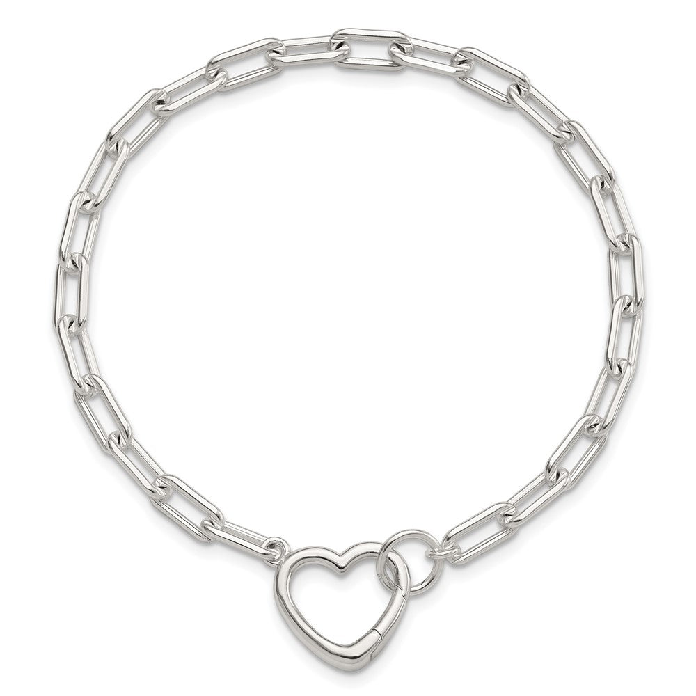 Sterling Silver Open Link 7.25in Heart Clasp Bracelet QG6347-7.25