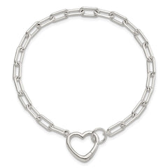 Sterling Silver Open Link 7.25in Heart Clasp Bracelet QG6347-7.25
