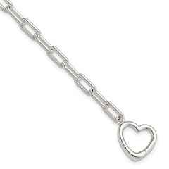 Sterling Silver Open Link 7.25in Heart Clasp Bracelet QG6347-7.25