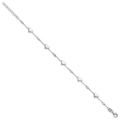 Sterling Silver Rhodium-plated CZ Hearts 7in w/1in ext. Bracelet QG6355-7
