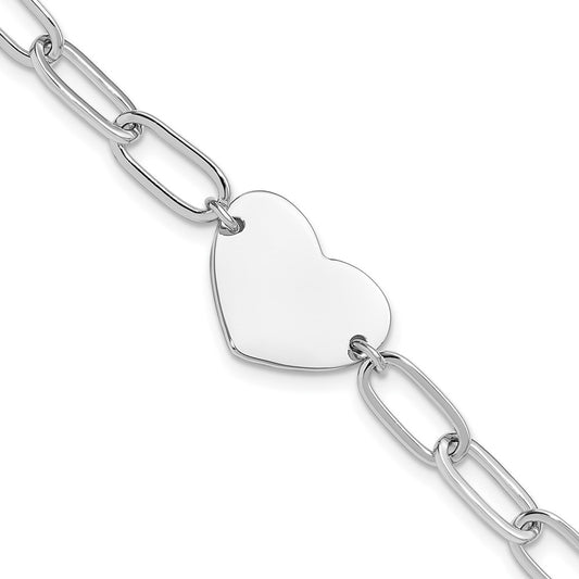 Sterling Silver Rhodium-plated Heart Open Link 7.25in Bracelet QG6358-7.25