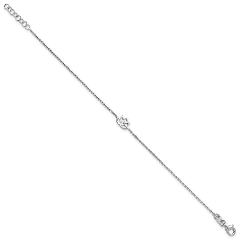 Sterling Silver Rhodium-plated Lotus Flower w/.5 in ext. Bracelet QG6373-6.5