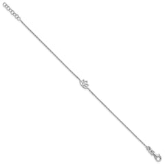 Sterling Silver Rhodium-plated Lotus Flower w/.5 in ext. Bracelet QG6373-6.5