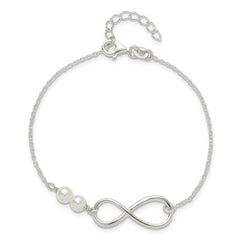 Sterling Silver Polished Simulated Pearls and Infinity with 1in ext Bracele QG6377-7