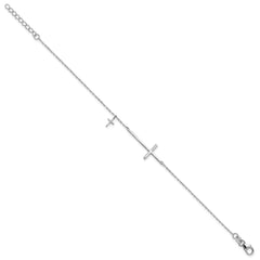 Sterling Silver Rhodium-plated Sideways Cross 7in w/1in ext. Bracelet QG6380-7