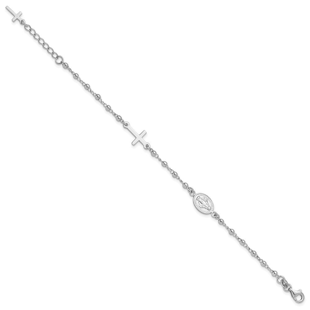 Sterling Silver Rh-plated 6.5in w/1in ext Rosary Bracelet QG6382-6.5