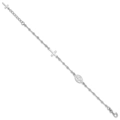 Sterling Silver Rh-plated 6.5in w/1in ext Rosary Bracelet QG6382-6.5