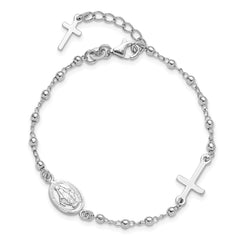 Sterling Silver Rh-plated 6.5in w/1in ext Rosary Bracelet QG6382-6.5