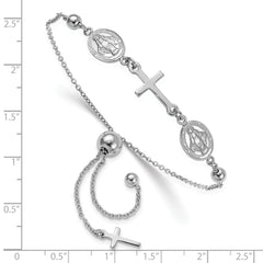 Sterling Silver Rhod-plated Cross with Medals Adjustable Bracelet QG6385