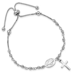 Sterling Silver Rh-plated Cross Dangle Rosary Adjustable Bracelet QG6386