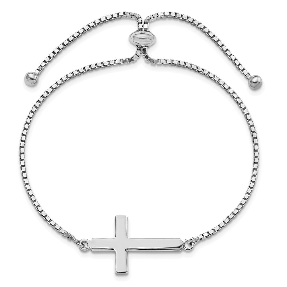 Sterling Silver Rhodium-plated Polished Cross Adjustable Bracelet QG6387