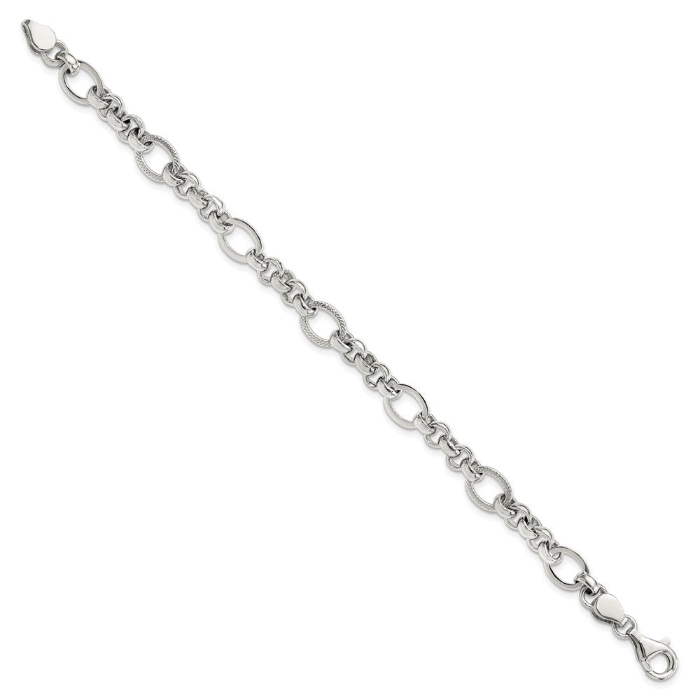 Sterling Silver Rhodium-plated Polished/Textured Fancy Link 7.5in Bracelet QG6396-7.5