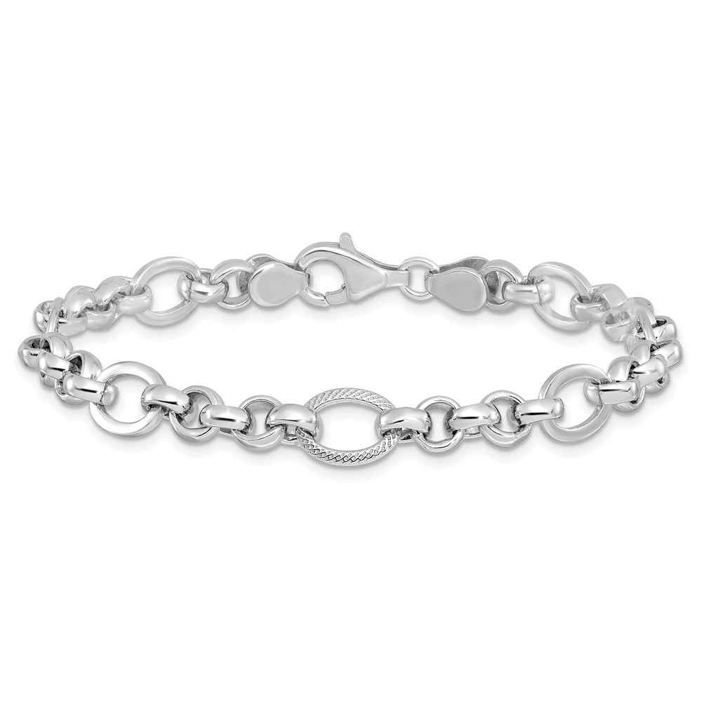 Sterling Silver Rhodium-plated Polished/Textured Fancy Link 7.5in Bracelet QG6396-7.5