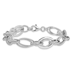 Sterling Silver Rhodium-plated Polished/Textured Link 7.5in Bracelet QG6397-7.5