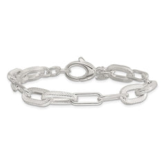 Sterling Silver Polished and Textured Paperclip Link Bracelet QG6398-7.5
