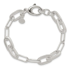 Sterling Silver Polished and Textured Paperclip Link Bracelet QG6398-7.5
