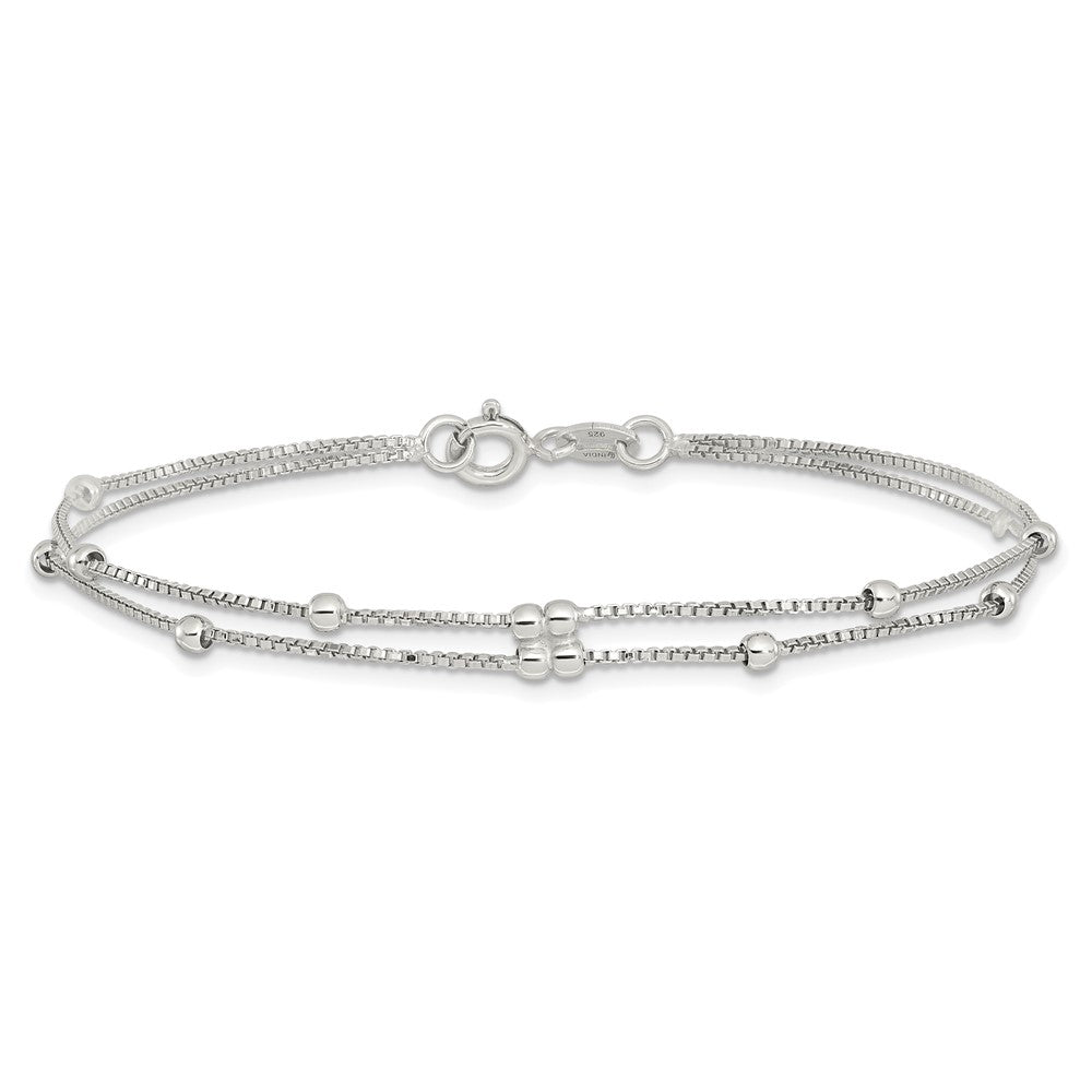 Sterling Silver Rhodium-plated Polished Beaded 2 Strand 7.5in Bracelet QG6419-7.5