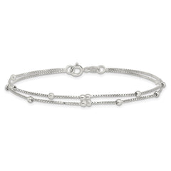 Sterling Silver Rhodium-plated Polished Beaded 2 Strand 7.5in Bracelet QG6419-7.5