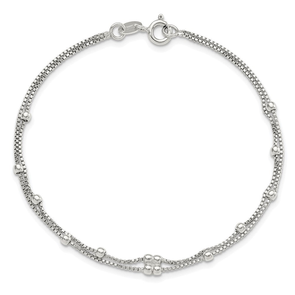 Sterling Silver Rhodium-plated Polished Beaded 2 Strand 7.5in Bracelet QG6419-7.5