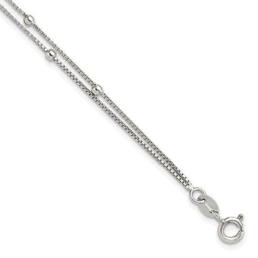 Sterling Silver Rhodium-plated Polished Beaded 2 Strand 7.5in Bracelet QG6419-7.5