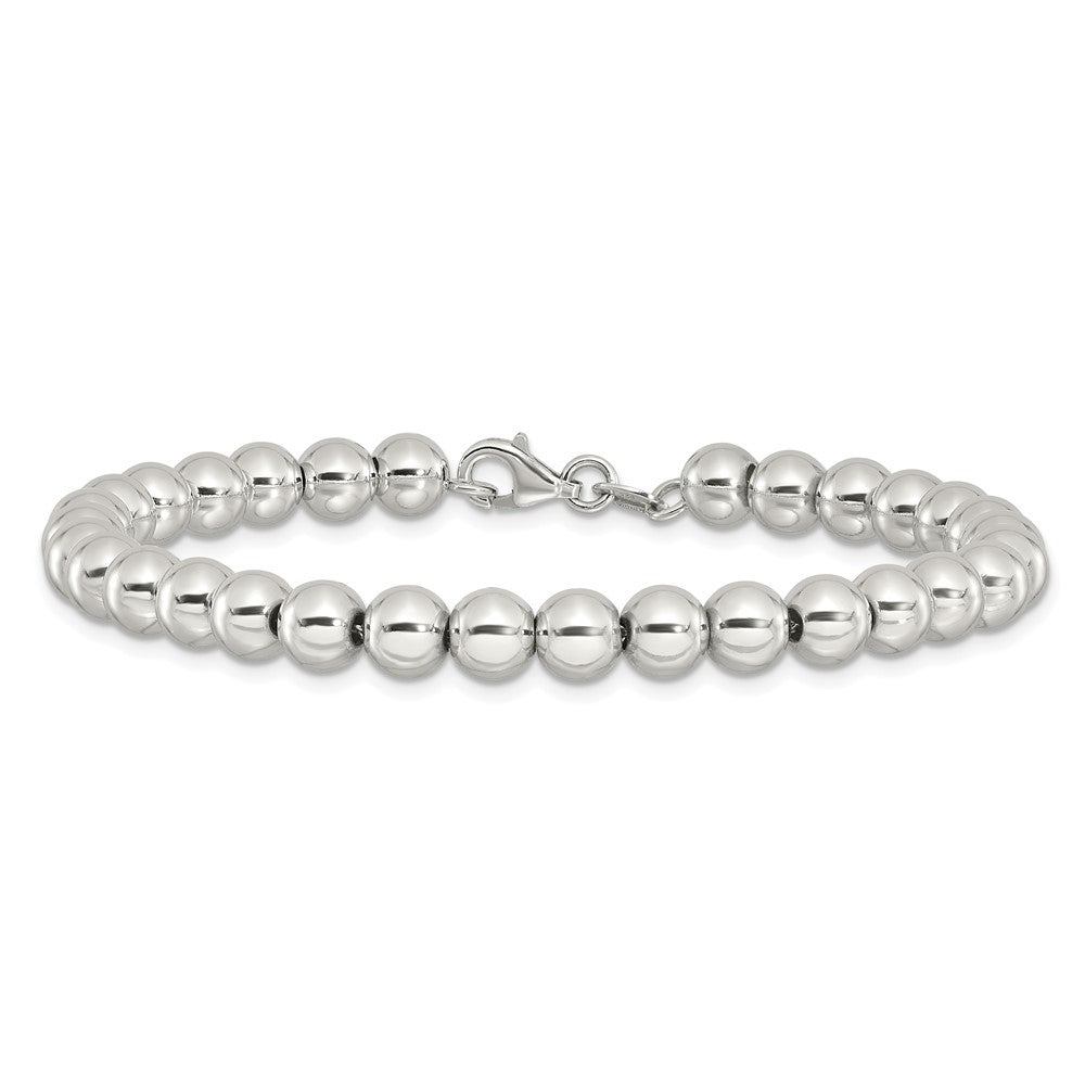 Sterling Silver Rhodium-plated 6mm Beaded 7.5in Bracelet QG6422-7.5