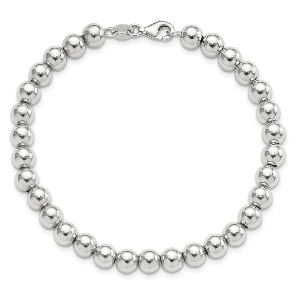 Sterling Silver Rhodium-plated 6mm Beaded 7.5in Bracelet QG6422-7.5