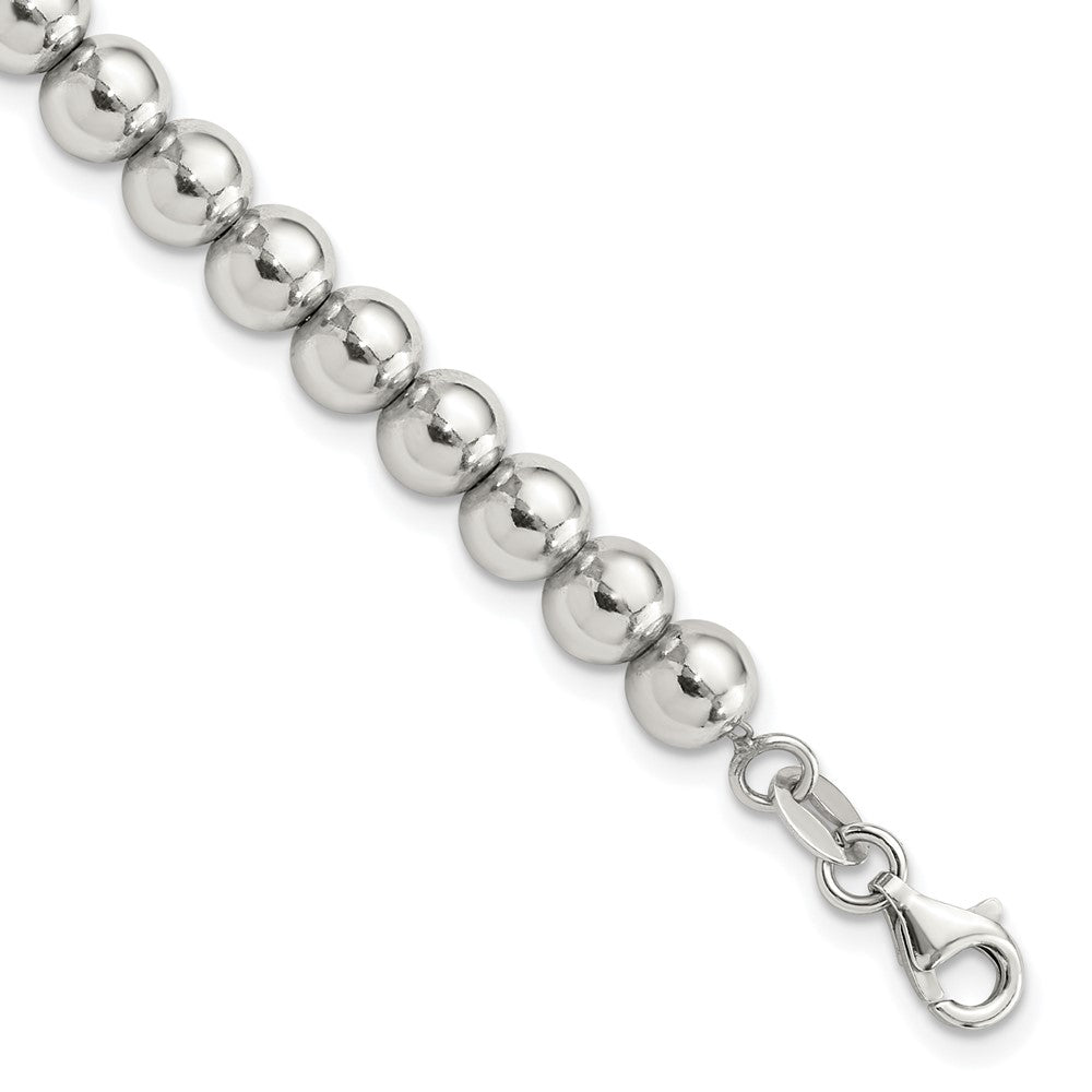 Sterling Silver Rhodium-plated 6mm Beaded 7.5in Bracelet QG6422-7.5