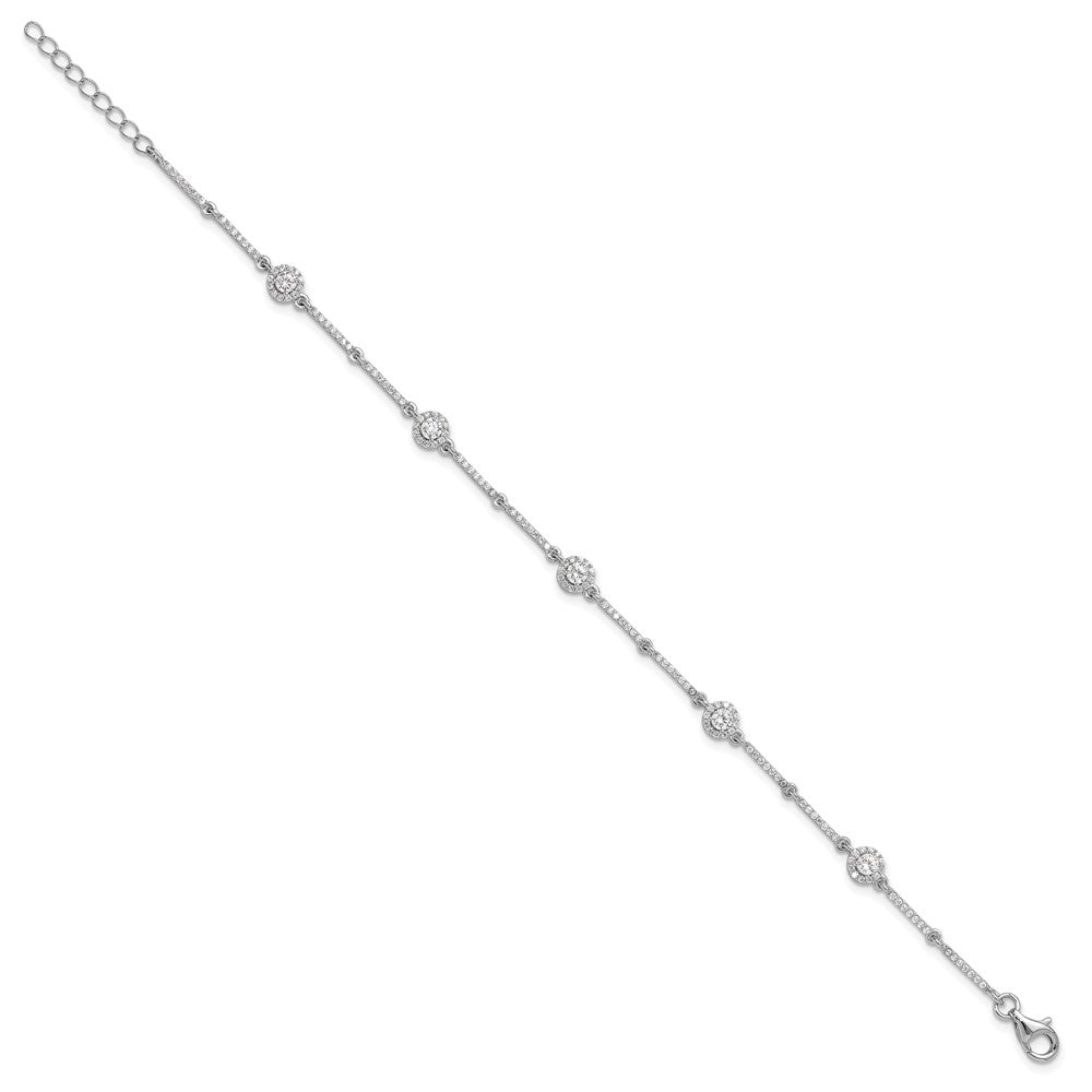 Sterling Silver Rhodium-plated CZ Link 7in w/1in ext. Bracelet QG6424-7