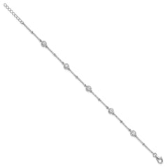 Sterling Silver Rhodium-plated CZ Link 7in w/1in ext. Bracelet QG6424-7