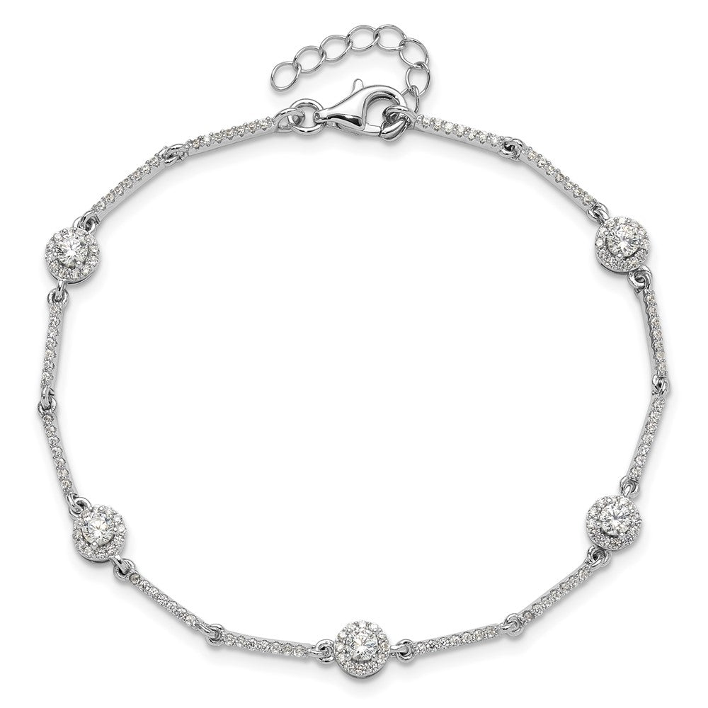 Sterling Silver Rhodium-plated CZ Link 7in w/1in ext. Bracelet QG6424-7