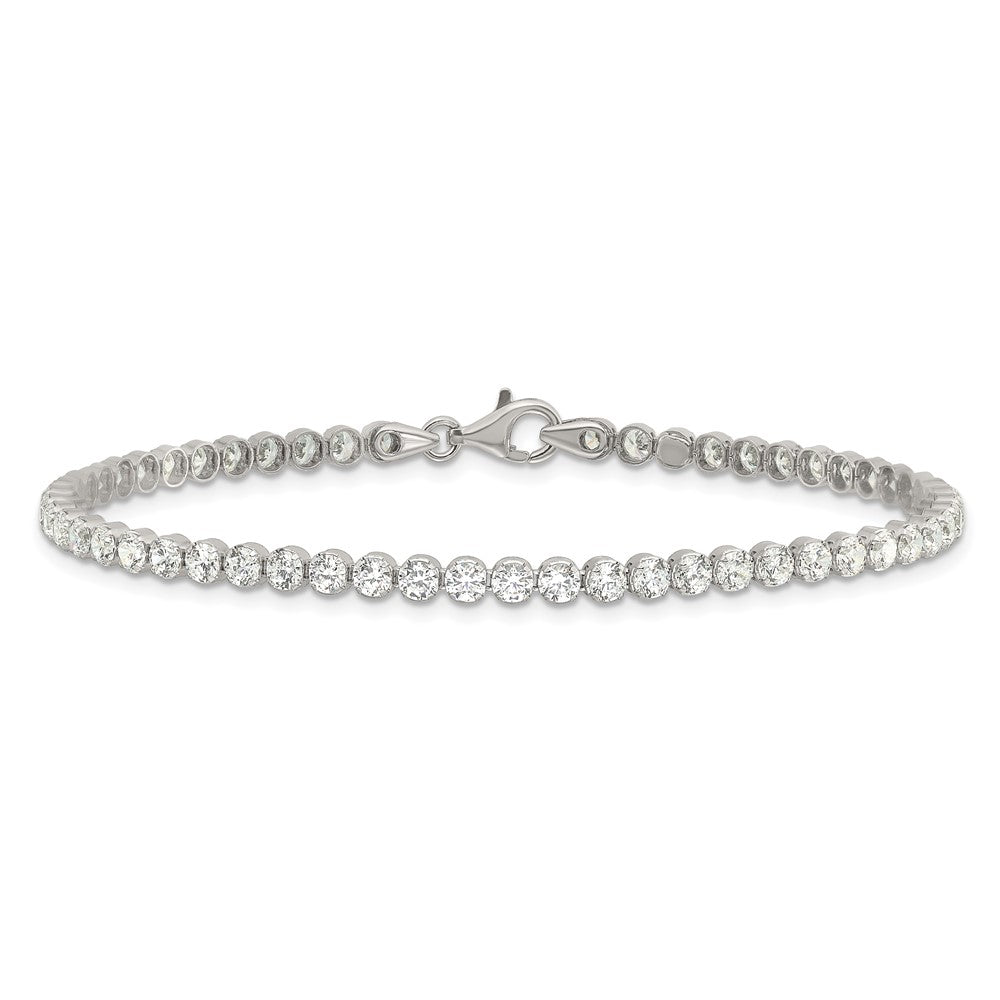 Sterling Silver Rhodium-plated 3 mm Round CZ 7.5in Tennis Bracelet QG6429-7.5