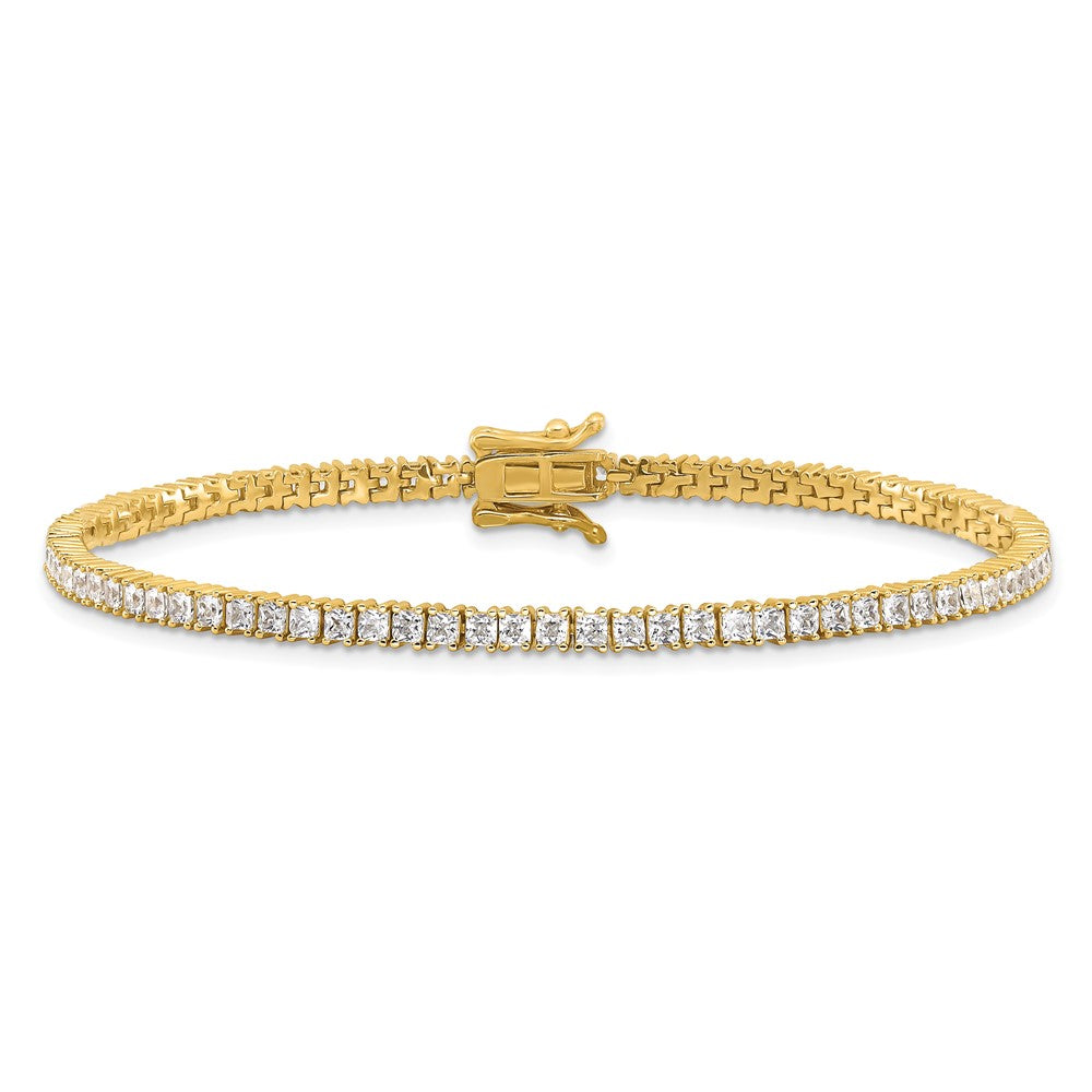 Sterling Silver Gold-tone 3mm Princess Cut CZ 7.75in Tennis Bracelet QG6430GP-7.75