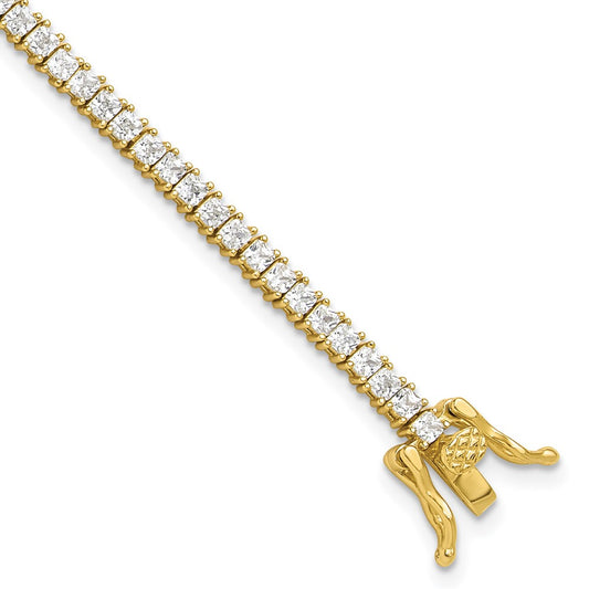 Sterling Silver Gold-tone 3mm Princess Cut CZ 7.75in Tennis Bracelet QG6430GP-7.75