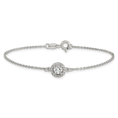 Sterling Silver Rhodium-plated Halo CZ 7.25in Bracelet QG6439-7.25