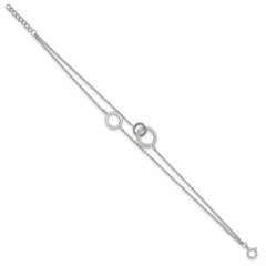 Sterling Silver RH-plated CZ Double Strand Circles w/1.25in Ext Bracelet QG6440-6.5