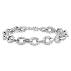 Sterling Silver Rhodium-plated Micro Pave CZ Rolo Link 7.5in Bracelet QG6442-7.5