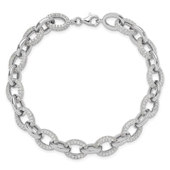 Sterling Silver Rhodium-plated Micro Pave CZ Rolo Link 7.5in Bracelet QG6442-7.5