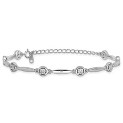 Sterling Silver Rhodium-plated Polished CZ w/ 2.25in ext. Bracelet QG6443-6.75