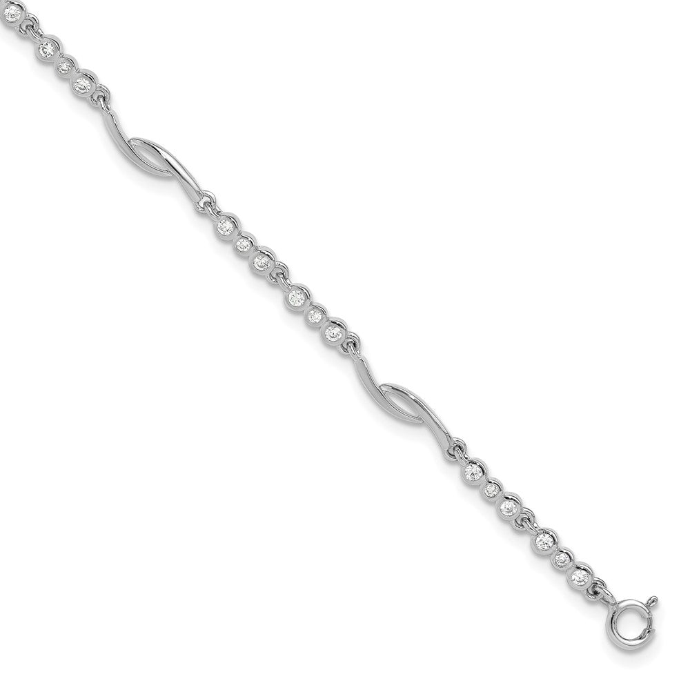 Sterling Silver Rhodium-plated Polished CZ w/2in ext. Bracelet QG6444-6.5