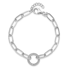 Sterling Silver Rhodium-plated Paperclip CZ Circle with 1in ext. Bracelet QG6447-7